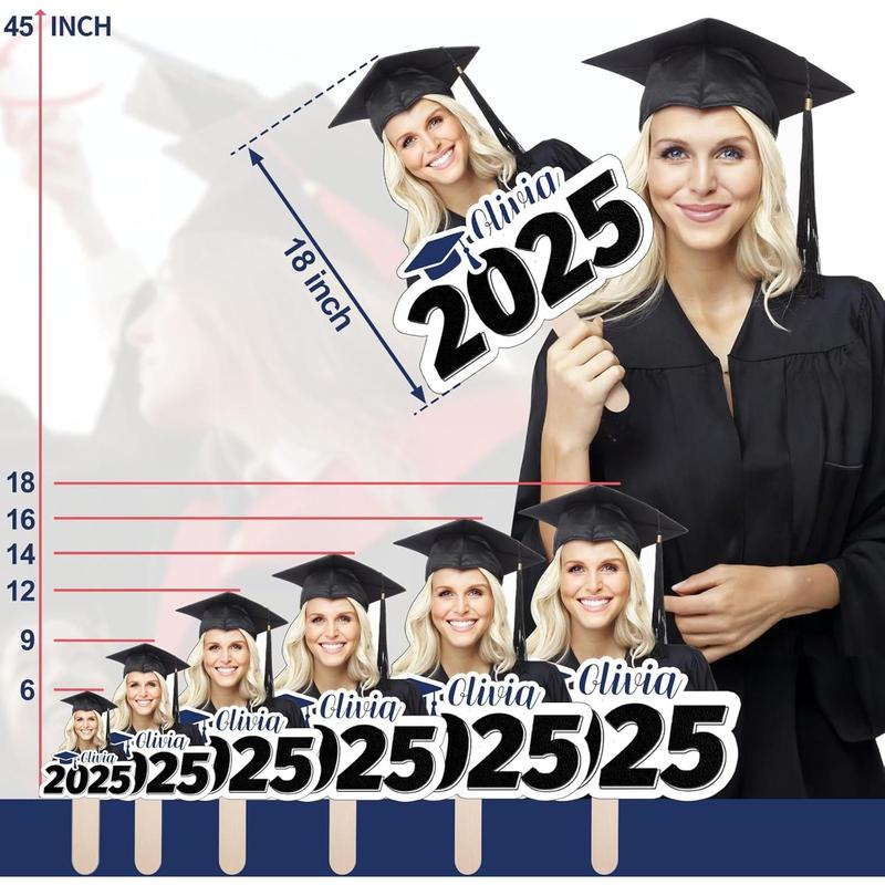 Graduation Custom Cutout Big Head on a Stick, Fun Face Cardboard Cutouts,Real Life Size, Personalized Fat Heads, 6 to 18", Party Décor, Birthday, Upload Your Photo, 1 PC, Black
