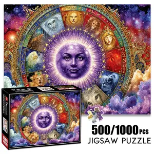 1pc 1000 piece adult puzzle 70x50cm Zodiac - themed Ornament with Moon - faced Center and Lion Portraits500 pieces of paper jigsaw puzzle, suitable for adults and families, large-scale DIY puzzle