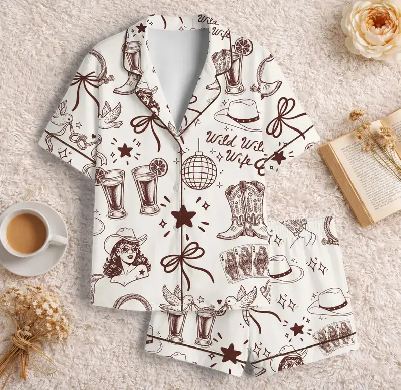 Aesthetic Disco Cowgirl Pajama Set | Retro Western Bridal Party PJs | Cute Sleepwear Gift for Her