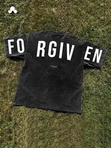 1 Piece Men's T-Shirt, Vintage Washed “FORGIVEN” Short Graphic Fitted Tee with Psalm 32:1 Verse, 100% Cotton for Christian Men, Church and Casual Daily Wear, Menswear