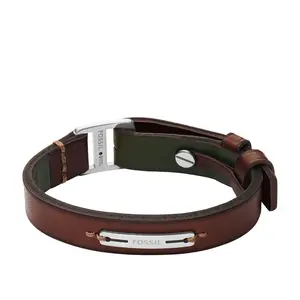 Fossil Men's Machine Rugged Green and Brown Leather Strap Bracelet