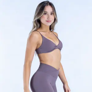 DFYNIE VISION Women Twist Front V-Neck Sports Bra, Adjustable Straps Removable Pads, Medium Support Tummy Control Stretch Workout Top for Yoga Gym Daily Wear