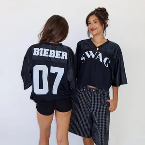 Black Perforated SWAG Jersey – Bieber Style Mesh Streetwear Shirt, Urban Hip Hop Sports Jersey, Unisex Oversized Fashion Tee, Casual Outfit