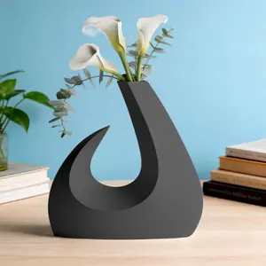 3D Printed Modern Teardrop Vase | Black Minimalist Decorative Flower Vase for Home & Office