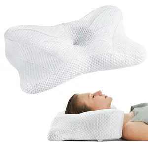 Sweetcrispy Contoured Supportive Memory Foam Cervical Neck Pillow, Cooling Ergonomic Pillow for Neck Pain, Breathable Pillowcase, Dual-Height Orthopedic Support for Side Sleepers, Contoured Memory Foam