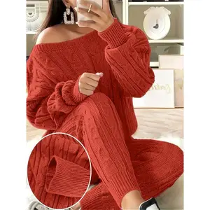 Plus size autumn and winter two-piece set, long sleeved pullover with knitted pants, casual and simple daily wearBYIN