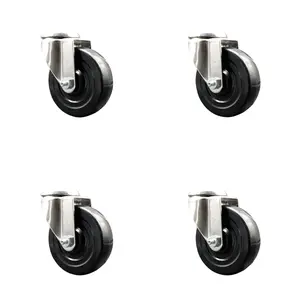Soft Rubber Swivel Bolt Hole Caster Set of 4 with 4 Inch Black Caster Wheels - 316 Stainless Steel Casters - Includes 4 Swivel Casters - 800 lbs. Total Capacity - Service Caster Brand