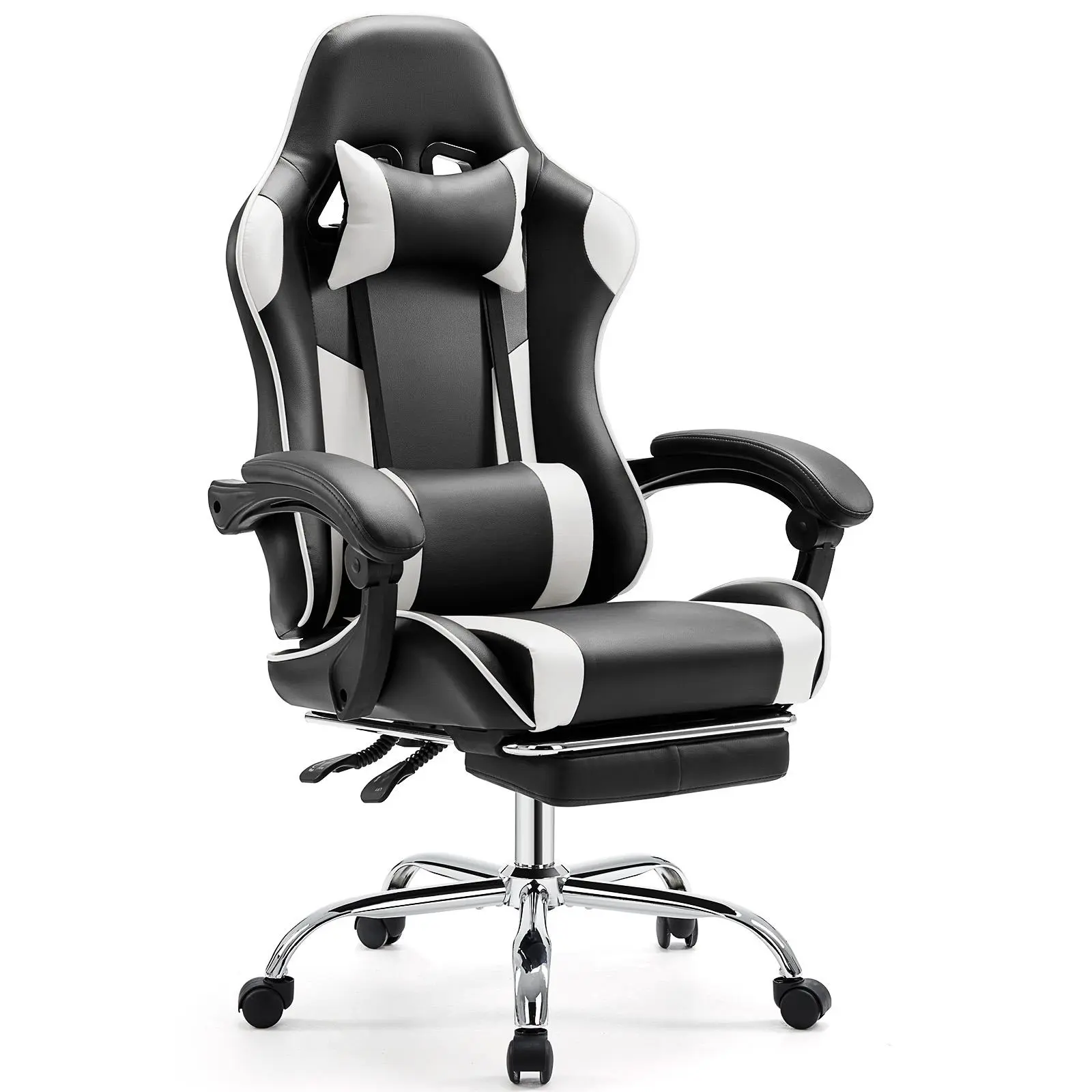 Sweetcrispy Gaming Chair - Ergonomic Computer Chair with 360° Swivel, Height Adjustability, Comfy Lumbar Support, Fixed Up Armrests, Fixed Base