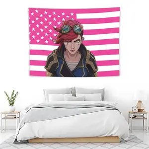 Arcane Vi Tapestry, Us Flag Anime Wall Hanging, Casual Knit Design, Perfect for Home Decor, Unique Gift Idea