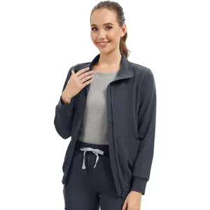 Kitmaz Scrub Jackets for Woman- Zip Front Soft Stretch Stand Collar Classic Fit with 3 Pockets