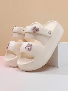 Women's Cute Cartoon Bear Design Slides, Casual Comfortable Flat Sandals for Summer, Thick Sole Slippers for Indoor & Outdoor Wear, Girl