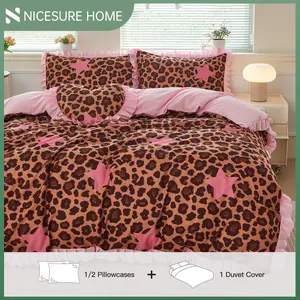 Nicesure 2/3pcs French Romantic Leopard Print Duvet Cover Set Includes Comforter Cover & Pillowcases Soft Breathable Bedding for All Bed Sizes
