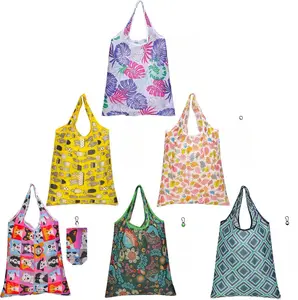 6-Pack Large Foldable Reusable Grocery Bags – Pocket-Sized Nylon Totes for Travel