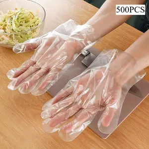 500pcs Food Grade PE Gloves Disposable Clear Plastic Gloves For Commercial Kitchen/Camping - Puncture & Oil Resistant Protective Gloves