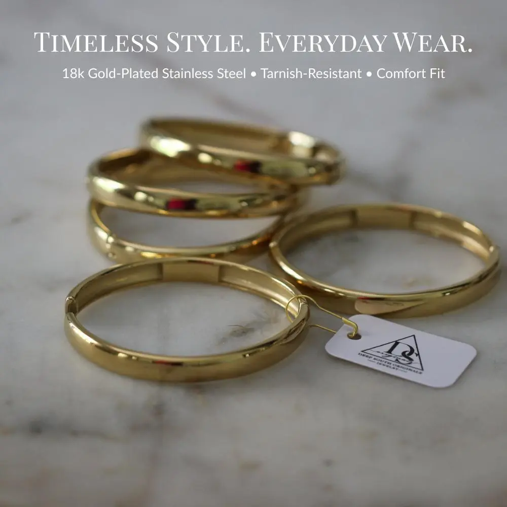 Heirloom Bangle 18K Gold Water Resistant Hinged Bracelet Everyday Wear Engravable Design