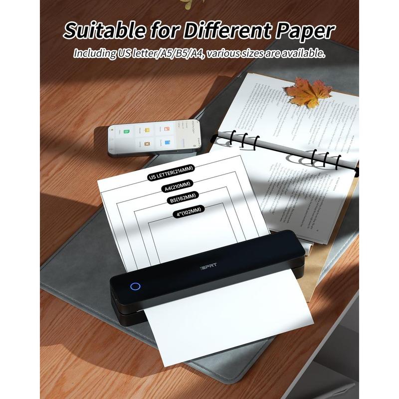 Portable Thermal Printer, MT610 Pro  for Travel, 300 DPI  Inkless Printer Support 8.5" X 11"  Letter&A4&A5 Thermal Paper for , Compatible with iOS, Android, Laptop, Black