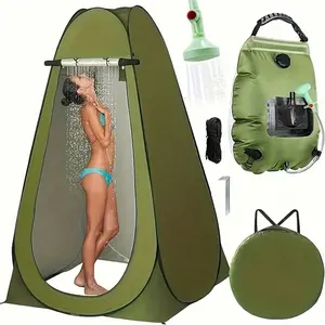 Set Of 2 Portable Privacy Tents For Camping Showers - 5 Gallon Solar Shower , Quick To Assemble And Dismantle, Convenient For Hiking, Fishing, And Beach Activities - Green, Outdoor Shower Tent | Pop-Up