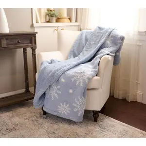 60" x 70" Feather Knit & Sherpa Snowflake Throw by Kim Gravel