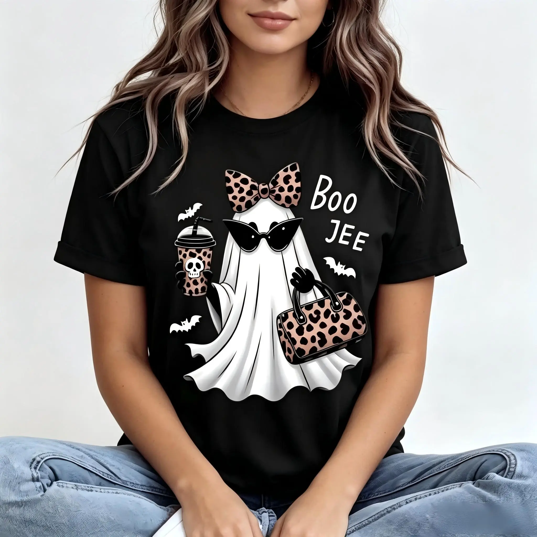 Boo-Jee Ghost Shirt Leopard Ghost Tee Ghost Coffee Shirt Funny Fall Shirt Ghost Tee Girly Halloween Gift Boojee Shirt Tee
