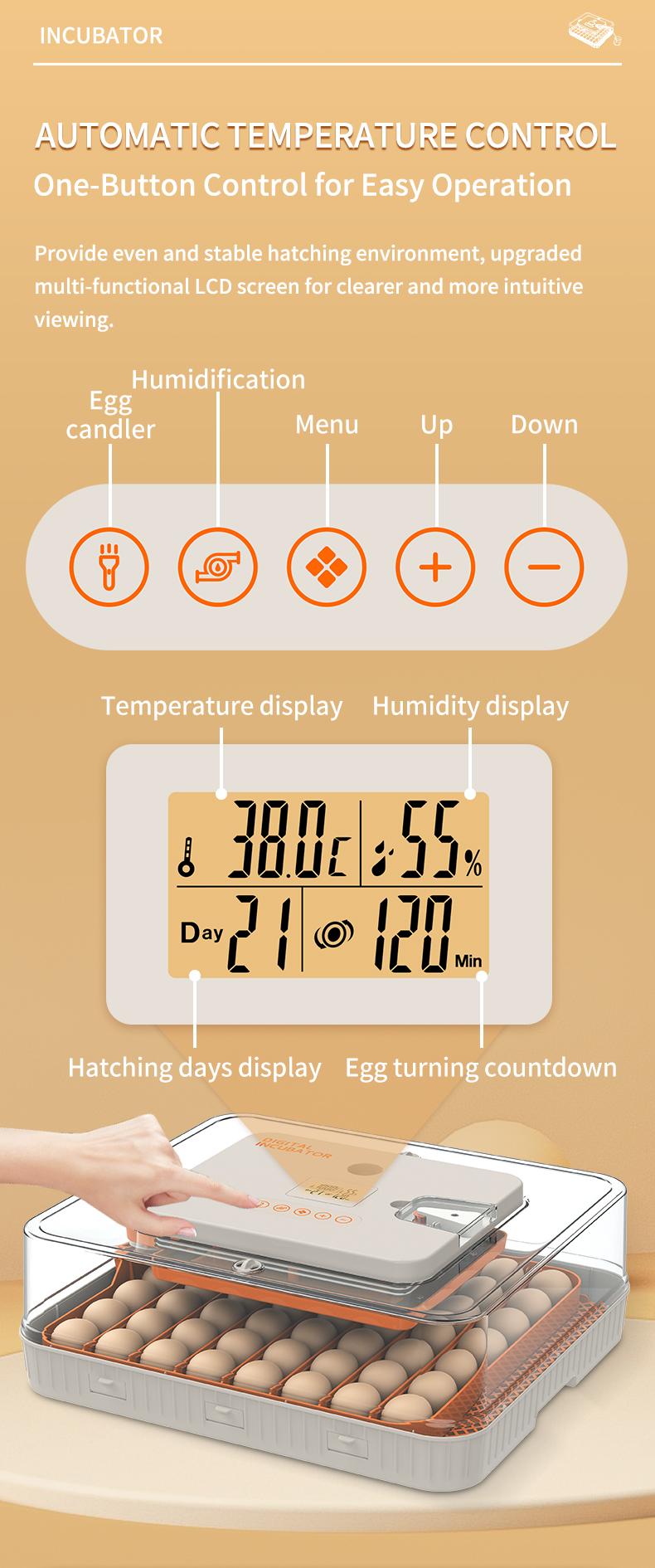 56 Egg Incubator for Hatching Eggs, Egg Incubators with Automatic Egg Turning, Temperature and Humidity Control, Egg Candler, Automatic Water Bottle Refill, Incubator for Chicken, Ducks, Goose