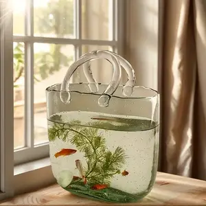 Modern Glass Vase, Transparent Handbag-Shaped DIY Fish Tank, Hydroponic Planter, Home Decor for Living Room, Office, Aquatic Plants, Decorative Vase