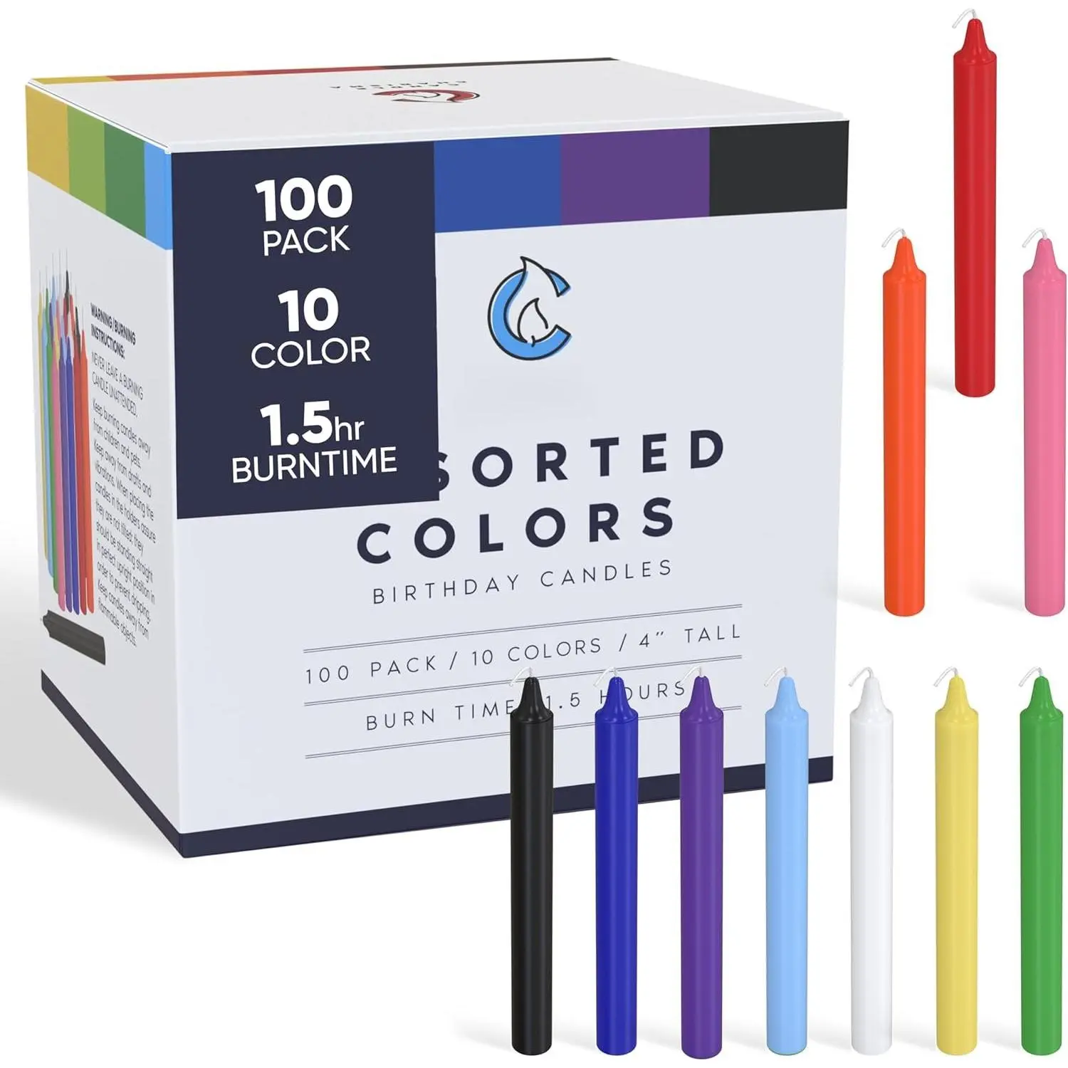 100 Multi-Colored Spell s - 4" Unscented Paraffin Chime s,  & Dripless s, 1.5 Hours  Time 0.4" Thick Taper s for Rituals,  & Parties