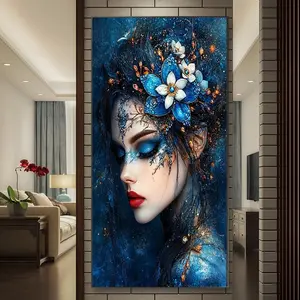 Blue Crystal Flower Beauty Diamond Painting Kit, Mosaic Craft Set, Beginner Friendly 5D DIY Art Tool, Round Full Diamond Gemstone Decor Gift, Diamond Art Tools