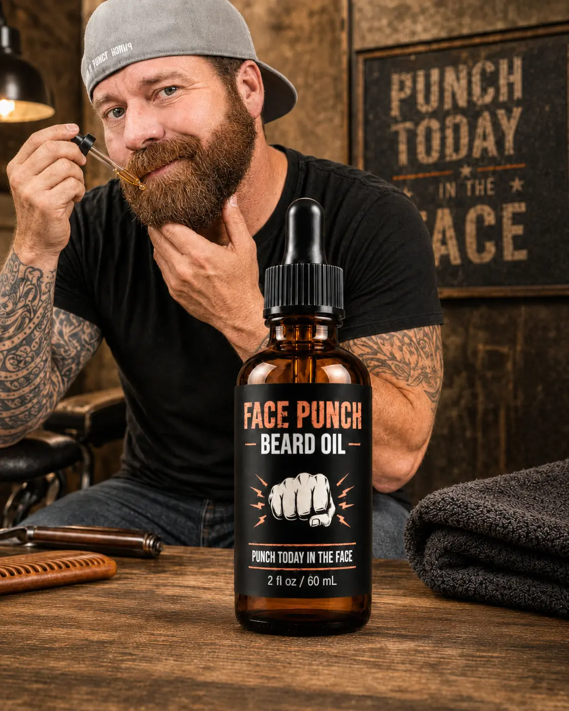 Face Punch Beard Oil – Cold-Pressed Organic Jojoba Oil Beard Conditioner & Moisturizer for Men, Lightweight Facial Hair Softener for Dry, Itchy Beards, Essential Oil Scent, 2 fl oz – The Wheelchair Dad x The Rub