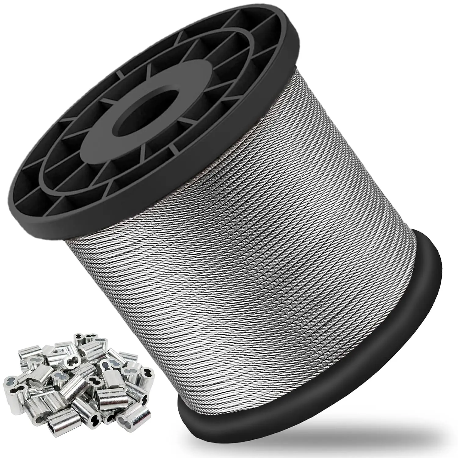 1/16 Wire Rope, 600FT 304 Stainless Steel Cable with 200Pcs Crimp Sleeves, Aircraft Grade, 7x7 Strand, 368lbs Breaking Strength, for Garden Trellis, Clothesline, Railing,Trellis
