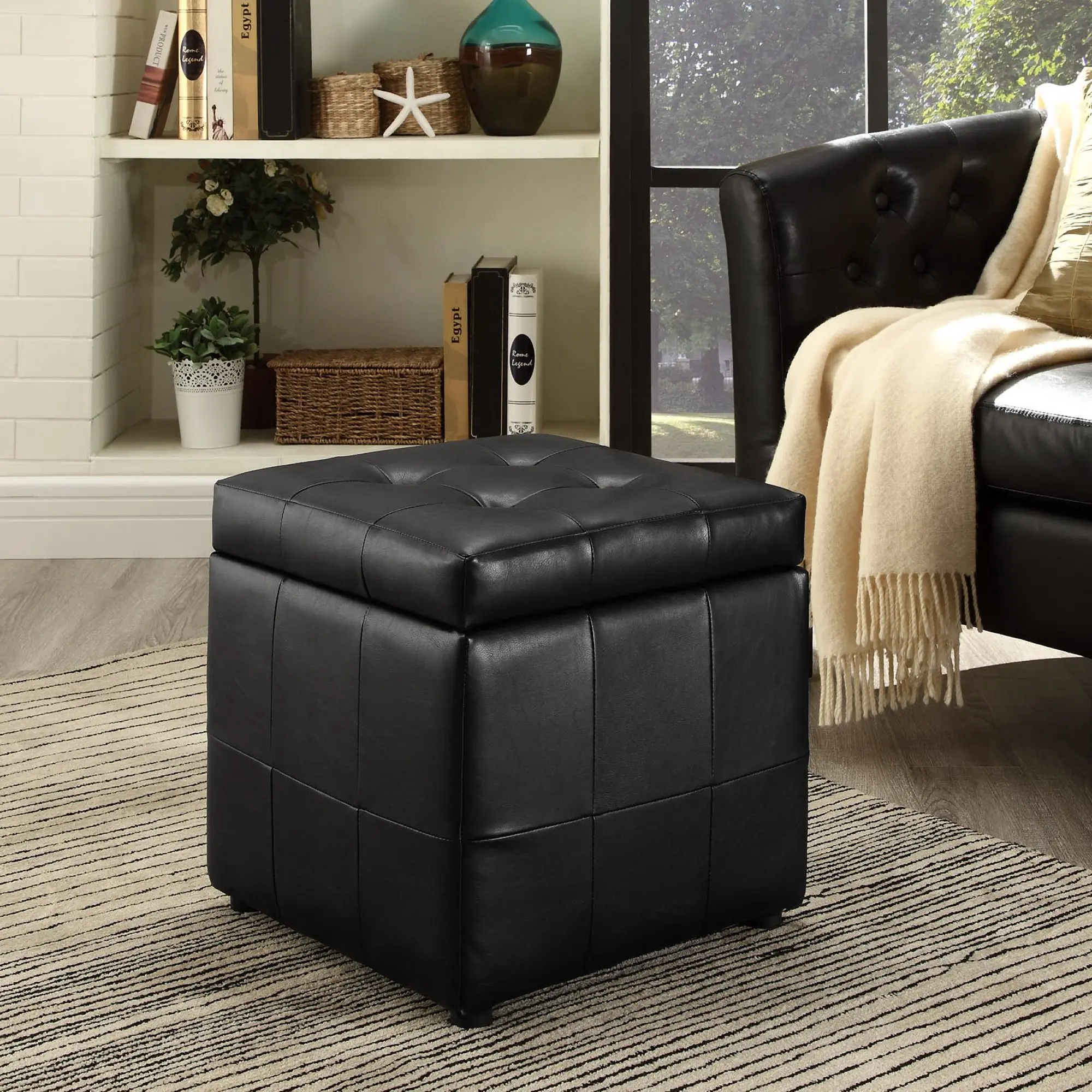 Modway Volt Storage Upholstered Vinyl Ottoman in Black