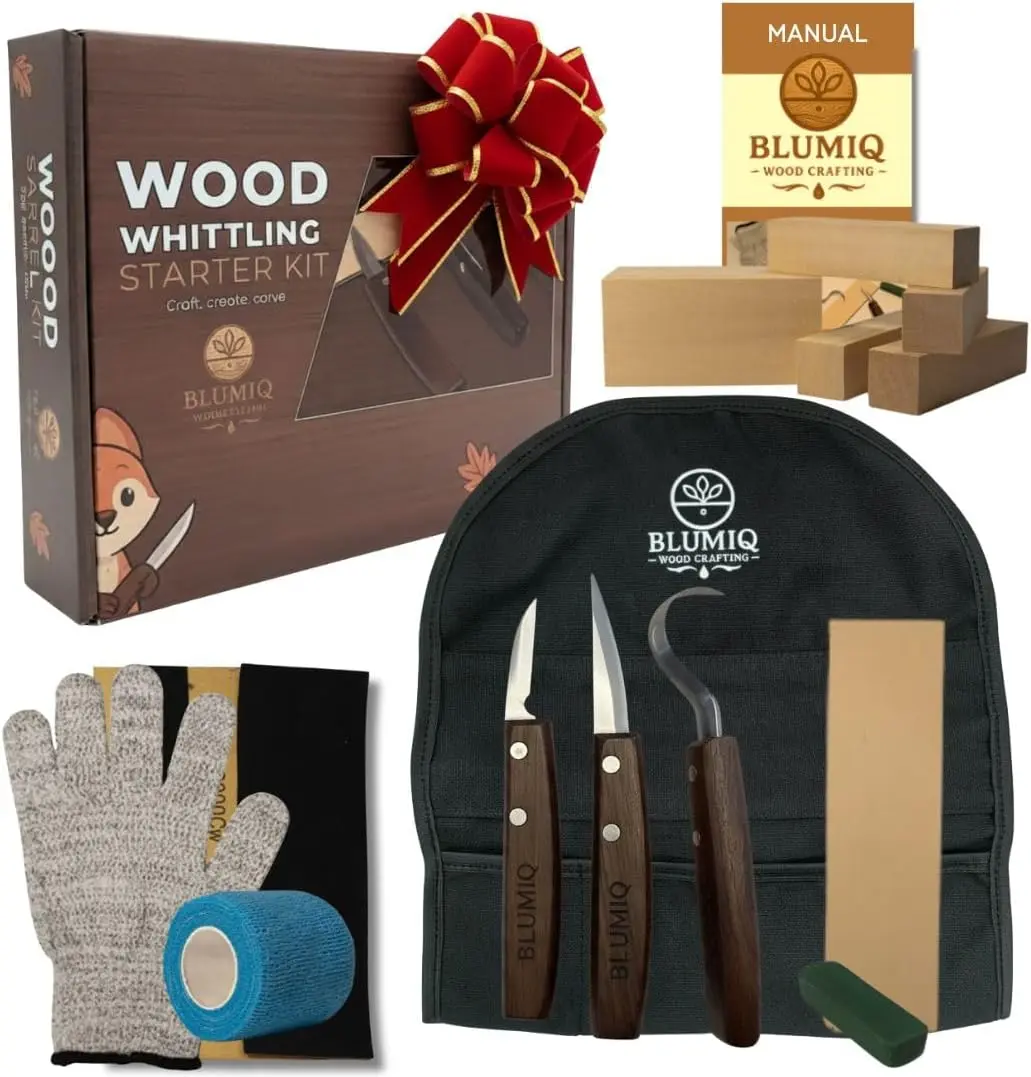 Wood Carving Kit for Beginners |   Complete 18-Piece Wood Carving Knife Set |   Online Video Training |   Travel Ready Roll Bag |   Strong Rivet Assembly |   Sharpening Accessories |   Whittle kit for Beginners