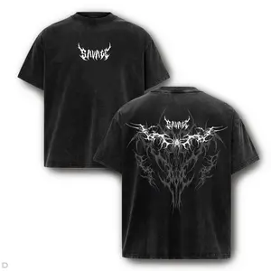 Sacred Matrix Vertical Typography Shirt – Heavyweight Distressed Cotton Tee with Cyber Sigilism Icons for Aesthetic Believers