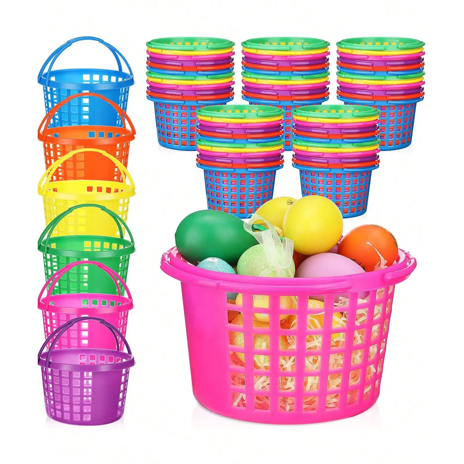 Mini Plastic Handle Bucket for Kids Easter Baskets, Multi-Pack (3/6/12 Pieces), Colorful Spring Egg Hunt Party Supplies, Versatile Use, Ideal, Compact Size