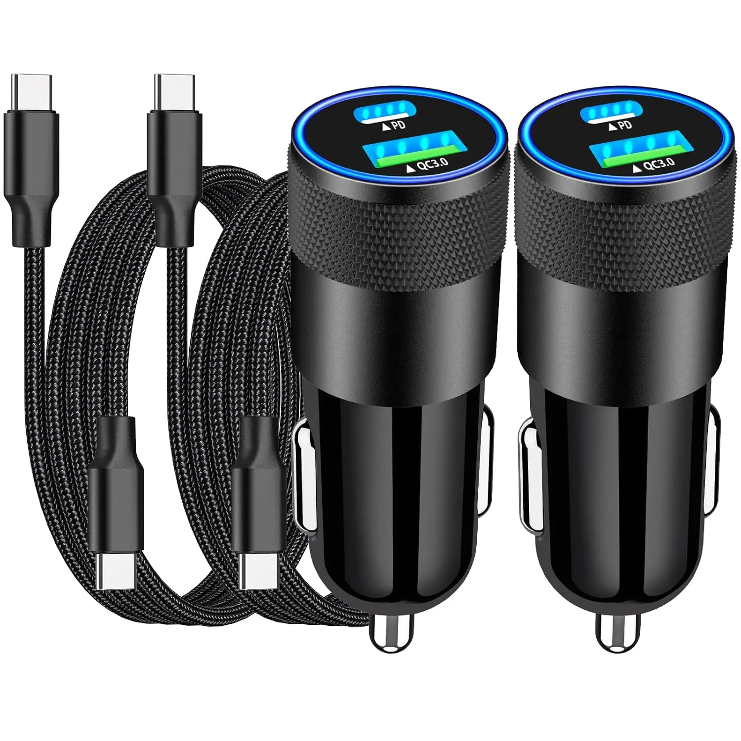 [Apple MFi Certified] iPhone 17 Car Charger Fast Charging,  2Pack 75W USB-C PD&QC Power Cigarette Lighter + Type-C Braided Cable for iPhone 17/17 Air/17 Pro/17 Pro Max/16 Pro/15/Galaxy/Pixel, Smartphone