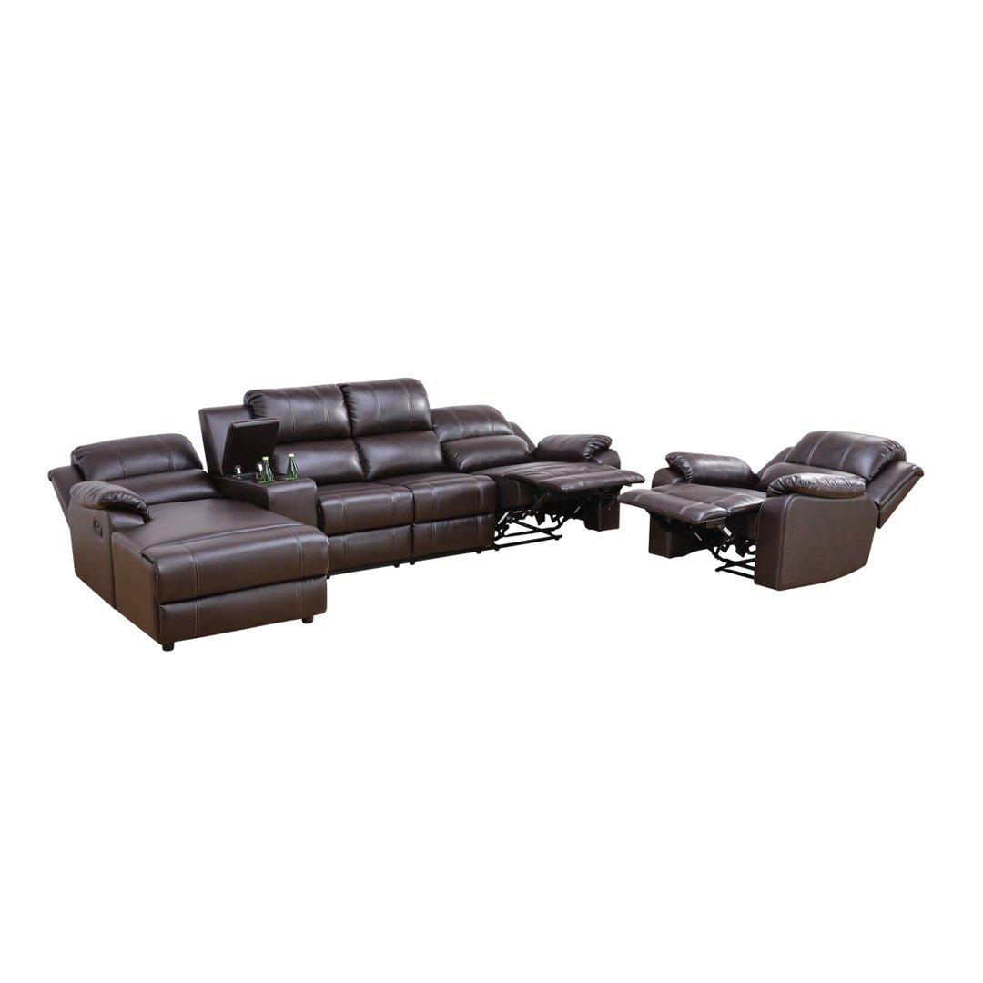 Brown Breathing Leather 4-Piece Living Room Recliner Sofa Set