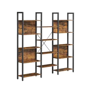 VASAGLE 5-Tier Bookcase with 14 Shelves, Book Shelf with Metal Frame, Bookshelf for Living Room, Home Office, Industrial Style, 9.4 x 62.2 x 65.4 Inches