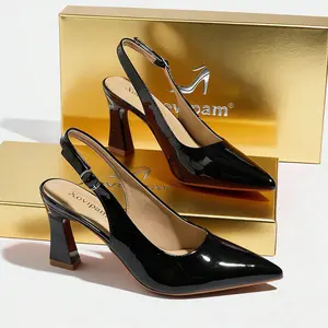 Xovipam Women's Elegant Slingback Heels Pointed Toe Block Heel Pumps with Adjustable Strap for Office Work Business Daily Wear 2026 Summer Sandals