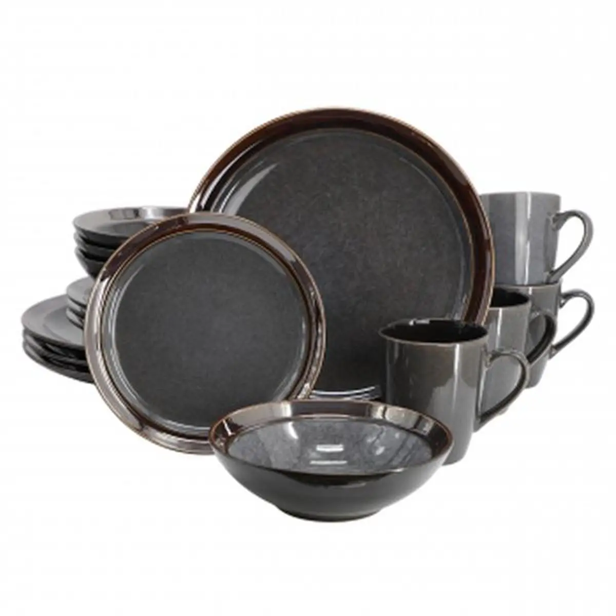 212 MAIN Gibson Priya Reactive Glaze 16-Piece Dinnerware Set - Grey, Includes Dishes and Mugs