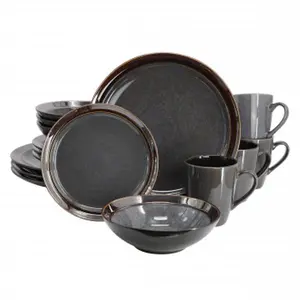 212 MAIN Gibson Priya Reactive Glaze 16-Piece Dinnerware Set - Grey, Includes Dishes and Mugs