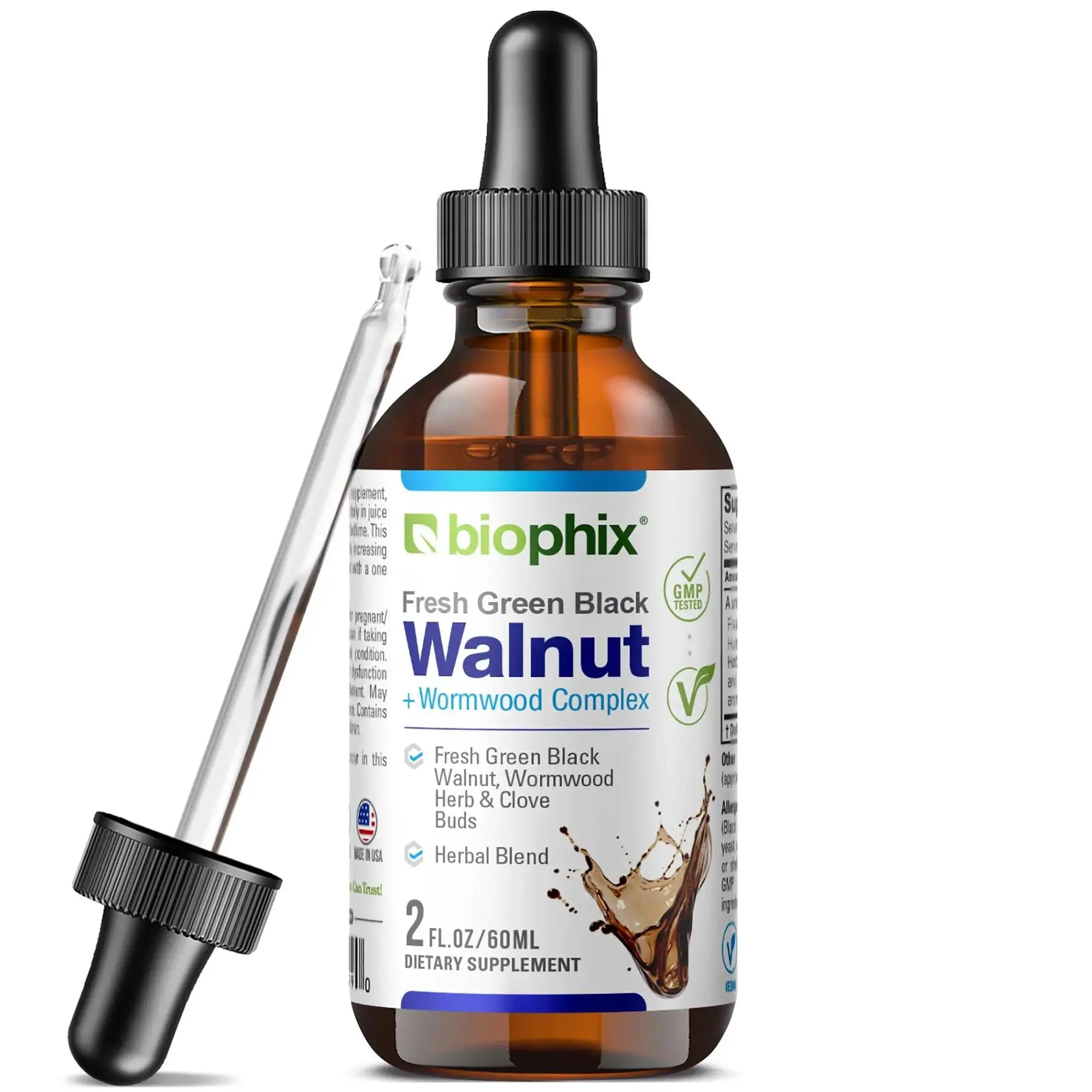 biophix Fresh Green Black Walnut Wormwood Liquid Extract 2 oz Parasite Detoxification Support Healthcare Dietary Supplement Natural