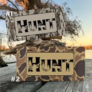 HUNT Old School Camo License Plate for Truck & Car, Deer Duck Waterfowl Hunting Tag for Outdoorsmen, Durable Aluminum with 4 Pre-Drilled Holes, Perfect Gift Ideas, made in USA, Car Truck Tag