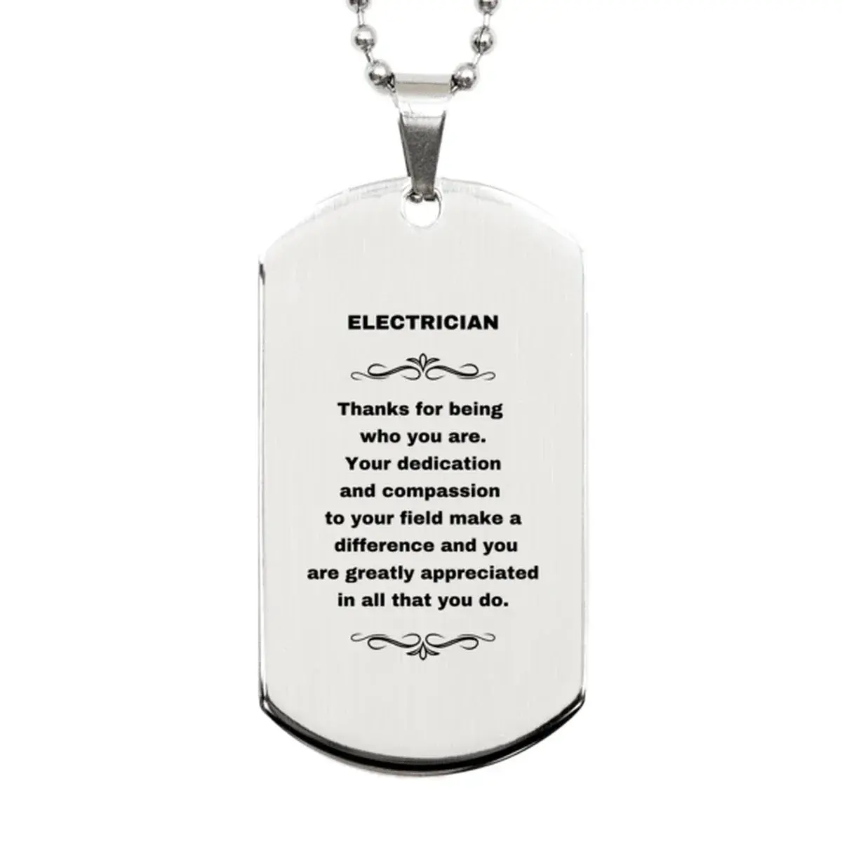 Electrician Silver Dog Tag Necklace Engraved Bracelet - Thanks for being who you are - Birthday Christmas Jewelry Gifts Coworkers Colleague Boss