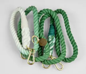 Beyond Par Pale Green Cotton Rope Dog Leash with Pale Gold Handles and Pendant