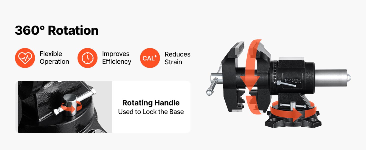 VEVOR Heavy Duty Multipurpose Ductile Iron Vise, Hardware Repair Tool with 5.5" Jaw Width, 5" Max Jaw Opening, 2.76" Throat Depth, 3.11"x2.56" Anvil, Lead Screw, 360° Swiveling Base & Locking Head, for Drilling, Pipe Cutting