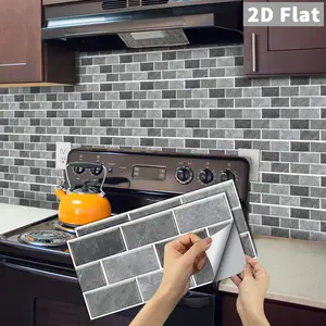 6/12/24/48 PCS FG Gray Marble Subway Tile Stickers | PVC Crystal Film | Peel and Stick Backsplash | Waterproof Oil-Proof | DIY Home Decor for Kitchen Bathroom Wall Floor