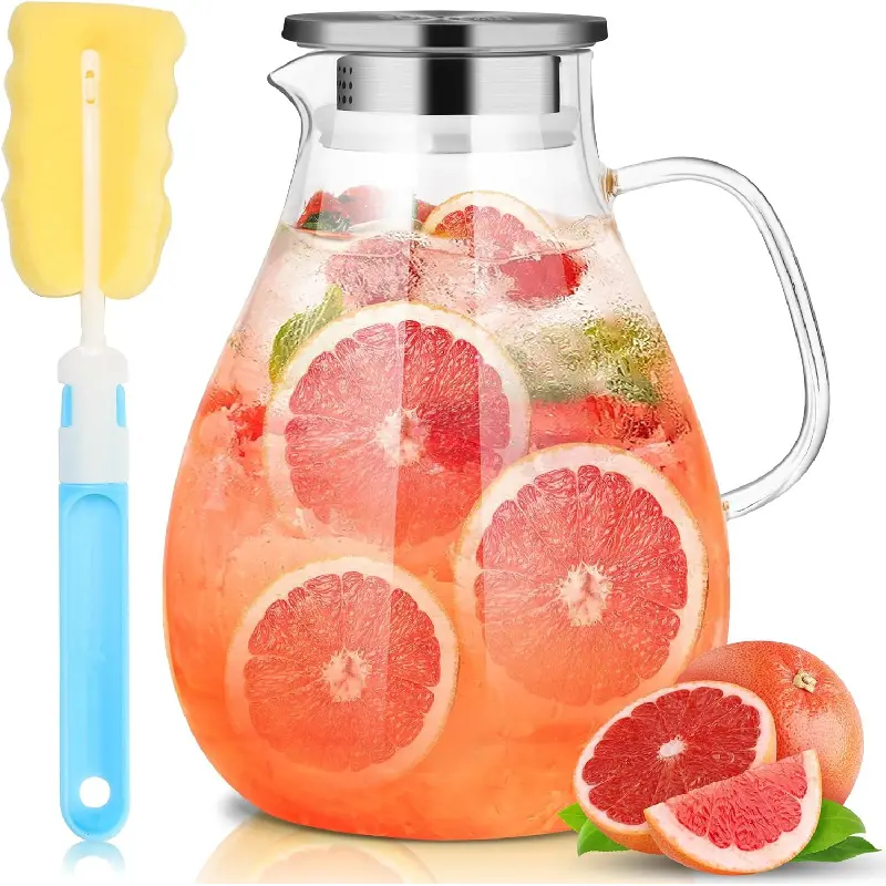 3 Litre 101oz Glass Pitcher Jar with Lid and Nozzle, 3.17Quart Cold/Hot Water Glass Water Bottle, Ice Tea for Refrigerator, Large Water Jar for Juice, Milk, Coffee or Homemade Drinks gift