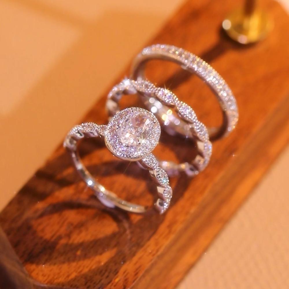 3 Piece Set Stacked Commitment Ring Set Couple Rings Engagement Wedding Eternal Rings Daily Casual Accessories For Parties Banquets Valentine's Day Mother's Day Christmas Gifts