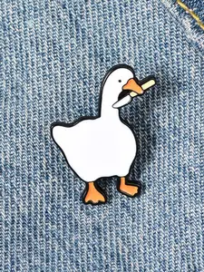 Cartoon Goose Enamel Pin Cute Animal Duck with Knife Metal Brooch Lapel Backpack Badge Fashion Jewelry Accessories Clip Gift for Friends Jewellery