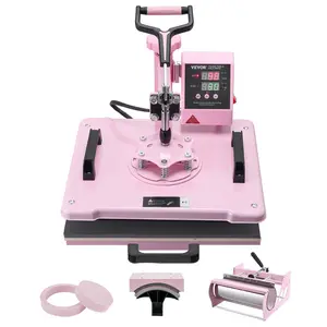 fathersdaygift  VEVOR Heat Press Machine, 12x 15 inch, 5 in 1 Heat Transfer Machine with 30 oz Tumbler Press, 360 Swing Away T-Shirt Pressing, Digital Precise Control, for T-Shirts/Mugs/Hats/Plates, Pink