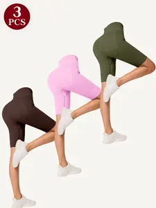 Women's High Waist Butt Lifting Cycling Shorts, Seamless Gym Yoga Running Shorts, Abdominal Control, No Sagging Waist, 3 Pack